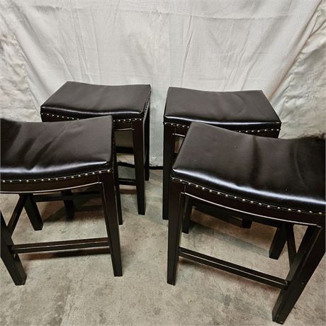 Backless Counter Stools w/an Espresso Colored Wood Frame and Saddle Seat