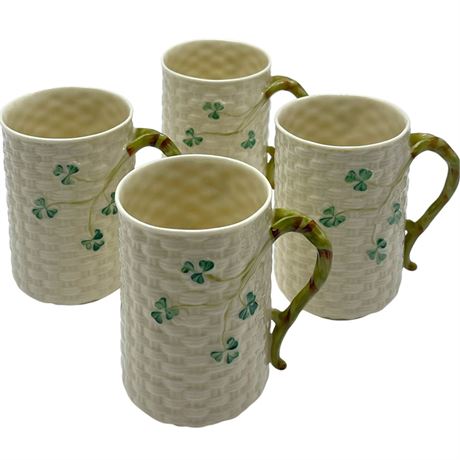 Vtg Belleek Shamrock Coffee / Tea Mugs - 6th mark