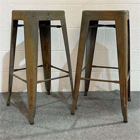 Pair of Vtg Industrial Metal Bar Stools