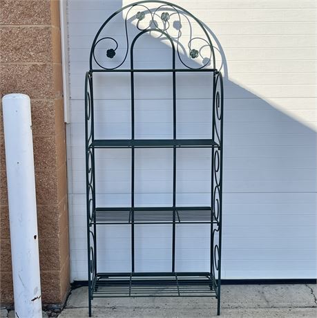 Wrought Iron Dark Green Folding Patio Plant Stand / Baker Shelf
