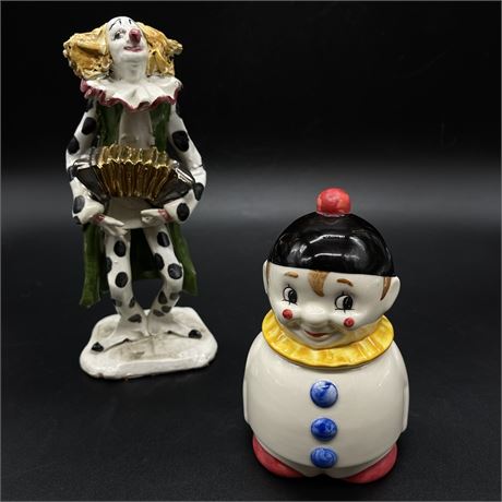Capodimonte Clown Figurine w/ Goebel Clown Lidded Sugar Bowl