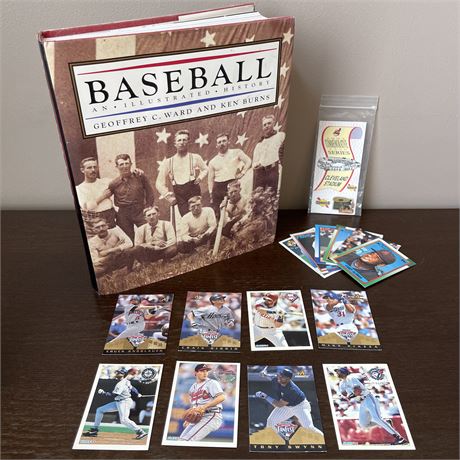 Baseball Memorabilia w/ Collectors Cards, 1993 Cleveland Stadium Pin & Book