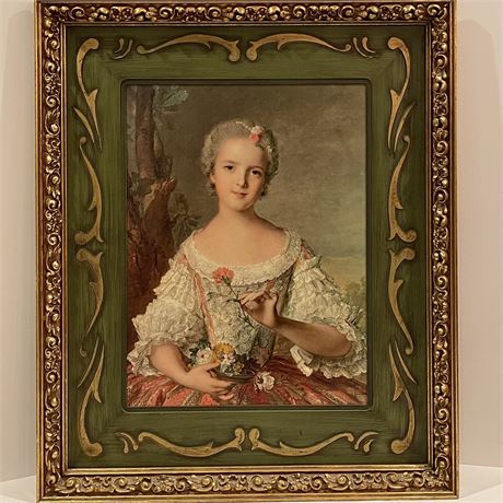 Portrait of Madame Louise de France Print on Board in Carved Wood Like Frame