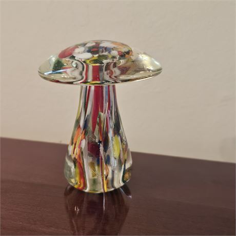 Multicolor Art Glass Mushroom Paperweight