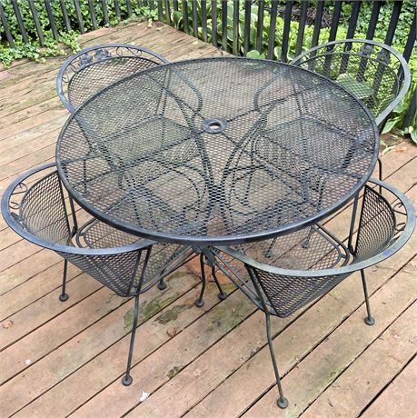 5 Piece Black Wrought Iron Patio Set with Barrel Back Chairs