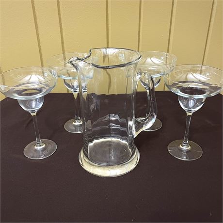 Margarita Glasses w/ Lightly Fluted Glass Pitcher