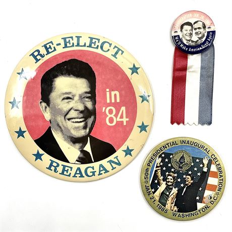 Vintage Political Campaign Pins - Reagan and Reagan/Bush