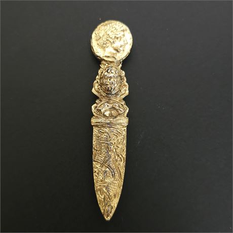 Long Etruscan Style Greco Roman Alexander the Great Coin Sheath Pin Brooch