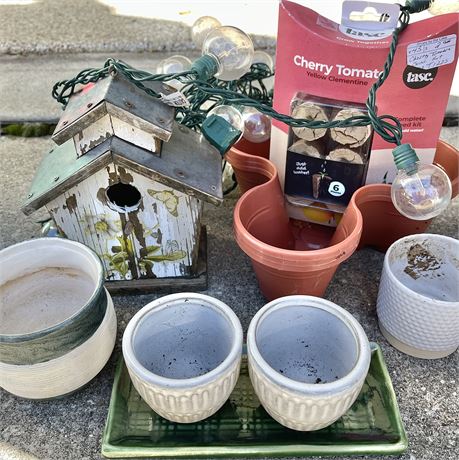 Garden Decor w/ Cherry Tomato Seeds & Plastic Planters