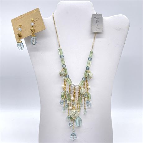 Beaded Bib Necklace with Coordinated Dangle Earrings