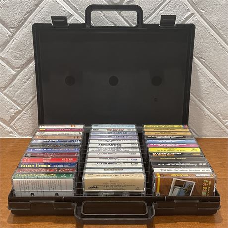 Vintage Cassette Cary Case Filled with Cassettes of Mixed Music