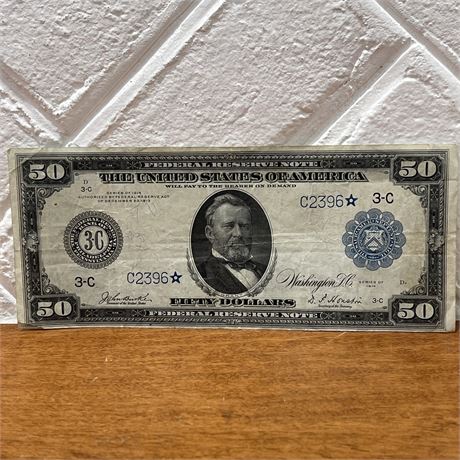 Star Note 1914 50 Dollar Bill Federal Reserve Note