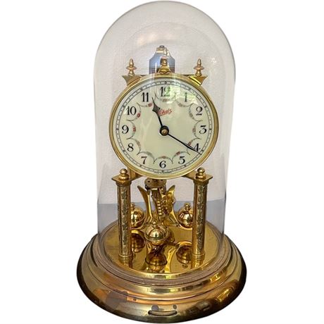 Vtg Brass Schatz Glass Domed 400 Day Anniversary Clock w/ Key & Paperwork