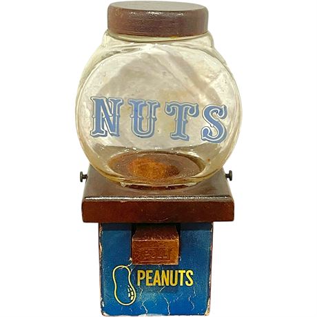 Vtg Wood/Glass Nut Dispenser