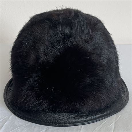 Vintage Women's Leather Brim Fur Hat