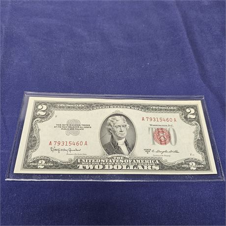 1953C Red Seal $2.00 Bill in Protective Sleeve