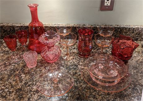 Cranberry and Pink depression glass