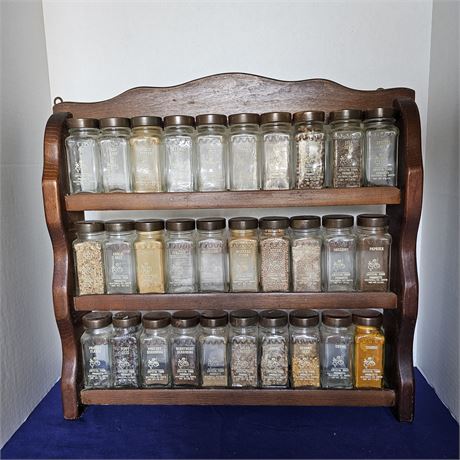 3-Tier Crystal Food Products Spice Rack w/All 30 Matching Glass Jars