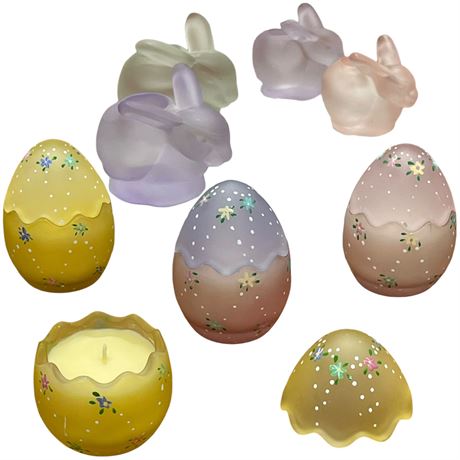 Frosted Satin Rabbit Votive Holders and Egg Candle Holders