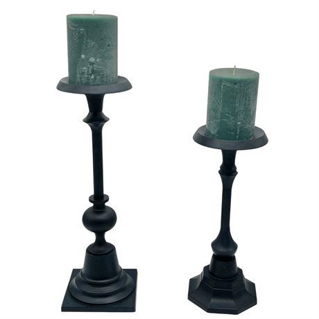 Pottery Barn Matte Black Pillar & Taper Candle Holders