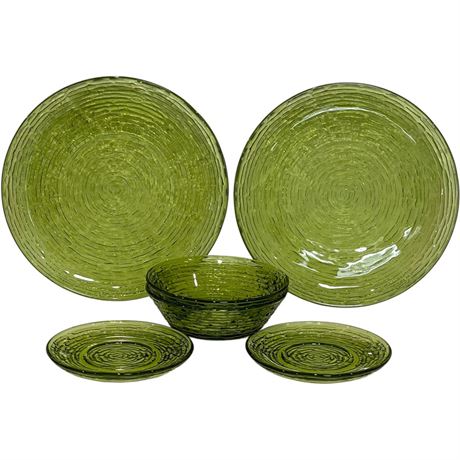 (6) Vtg Anchor Hocking "Avocado Soreno" Dinnerware Pieces