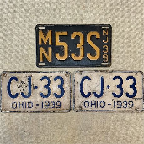 1939 Ohio & New Jersey License Plates