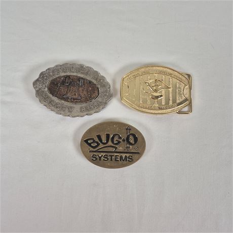 Vtg Belt Buckle Trio -Liberty Bell, Republic Steel & BUG‑O Systems