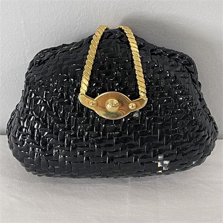 Rodo Style Lacquered Wicker Clutch/Cross Body Evening Bag with Chain