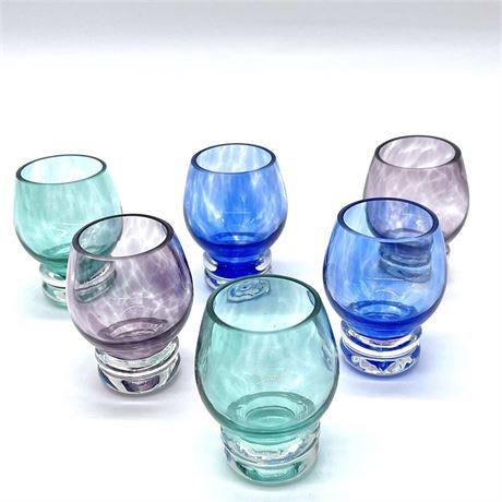 Set of 6 Footed Multicolored Shot Glasses