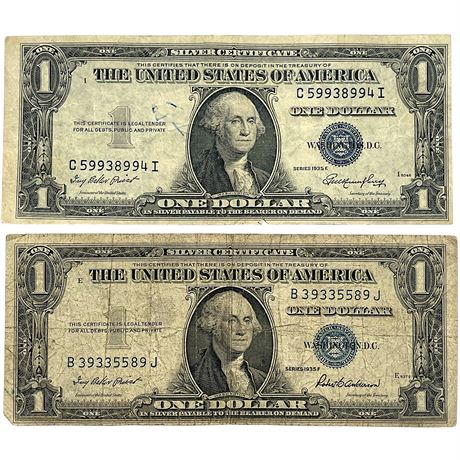 1935 E/F Blue Seal 1 Dollar Silver Certificates