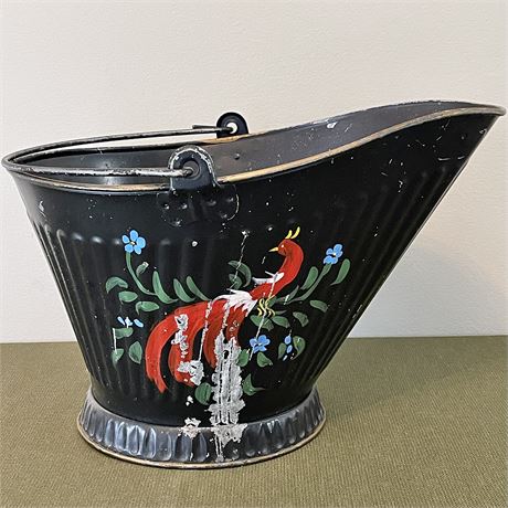 Antique Tole Painted Black No. 17 Coal Scuttle Bucket