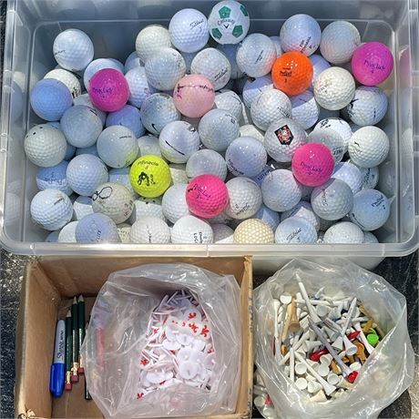 Collection of Golf Balls, Tees, and Markers