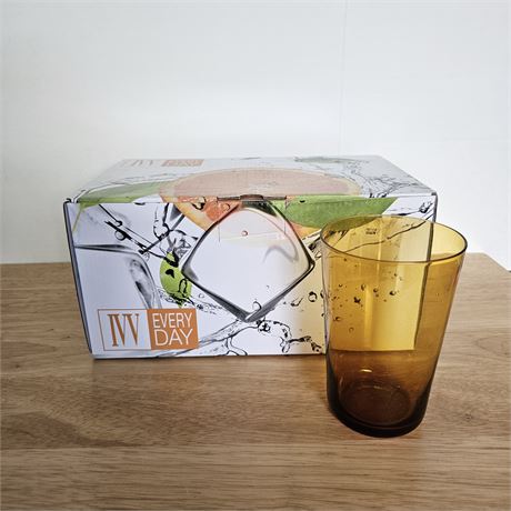 Everyday Italian glass set~NIB  set of 6 amber colored glassware