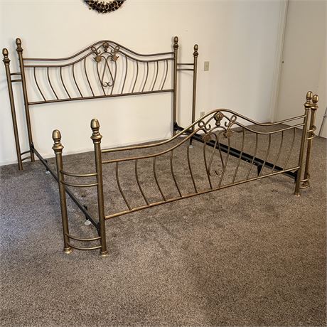 King Size Metal Bed Frame in Antique Gold Tone