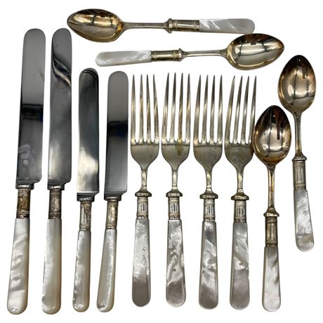 Vtg Sheffield England Silverplate & Stainless Cutlery w/ Mother of Pearl Handles
