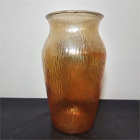 7.75" Amber Colored Carnival Glass Wide Mouth Vase