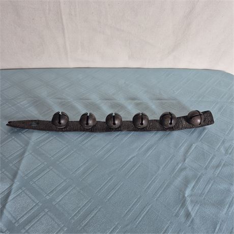 Antiq. 6-Bell Sleigh Bell Strap - Orig. Leather