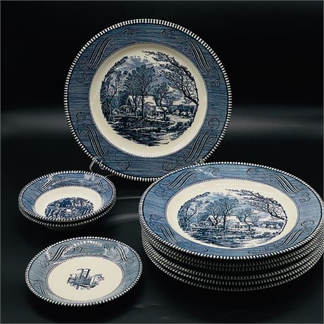 Royal China Currier & Ives "Old Grist Mill" 10" Dinner Plates and More...