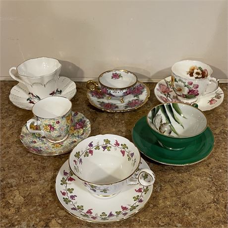 6 Sets of China Teacups & Saucers w/ Royal Albert, Shelley, Roslyn and More
