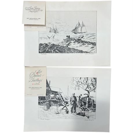 Lionel Barrymore Original Etchings "Nantucket" & "Point Mugu" w/ Paperwork