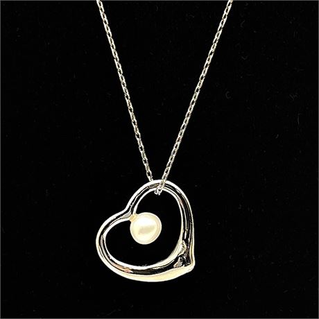 925 Heart Pearl Pendant Necklace
