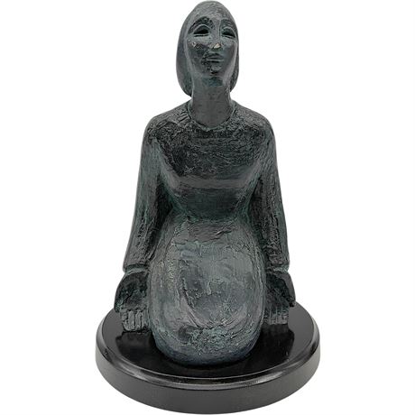 Hand-Made Resin Sculpture on Wooden Base