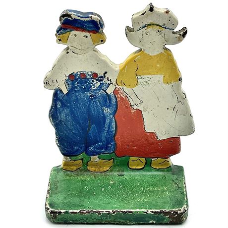 Antique Cast Iron Dutch Boy and Girl Painted Doorstop