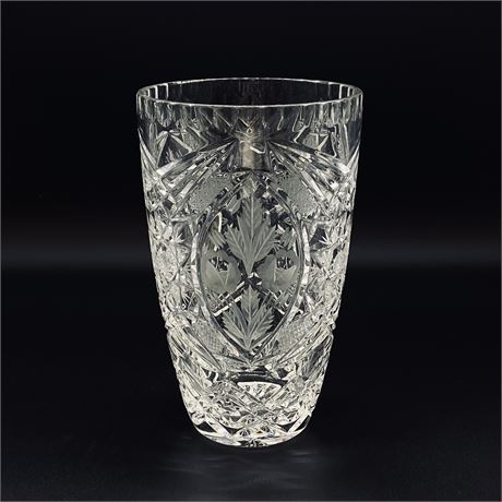 Large Cut & Etched Crystal Vase - 9.5"T x 6"