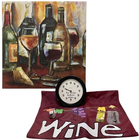 Julie Ueland "Passing the Bar" Canvas Art, Wine Themed Flag & Clock & Wine Tools