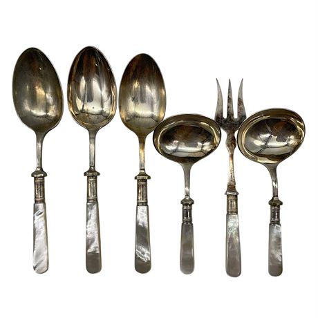 Vtg Sheffield England A1 Silverplate Serving Pieces w/ Mother of Pearl Handles