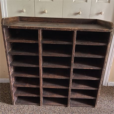 Old Wooden Mailbox Sorter / Paper Organizer with 21 slots