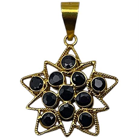 18K Yellow Gold Deep Blue Sapphire Filigree Star Pendant