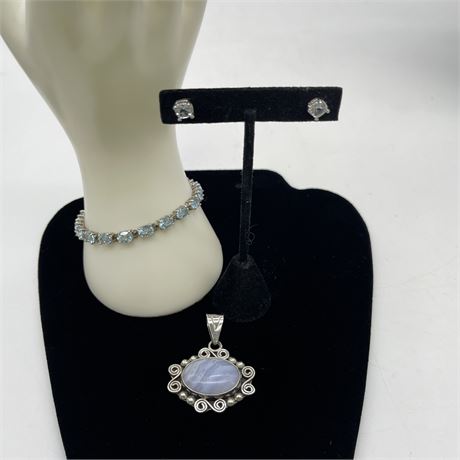 925 Sterling Silver Pendant, Bracelet & Earrings