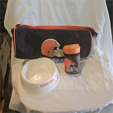 Collection of Cleveland Browns-themed pet accessories